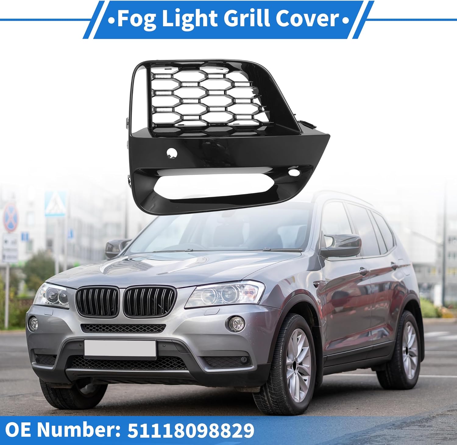 Fog Light Grill Front Lower Bumper Fog Light Cover Inserts No.51118098829 for BMW X3 X4 G01 G02 2018-2021 Black ABS 1 Pcs Front Left Car