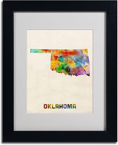 Miniatura 2 de Trademark Fine Art Mapa de Oklahoma - Arte enmarcado enmarcada de Michael Tompsett en marco negro, 11 x 14 pulgadas