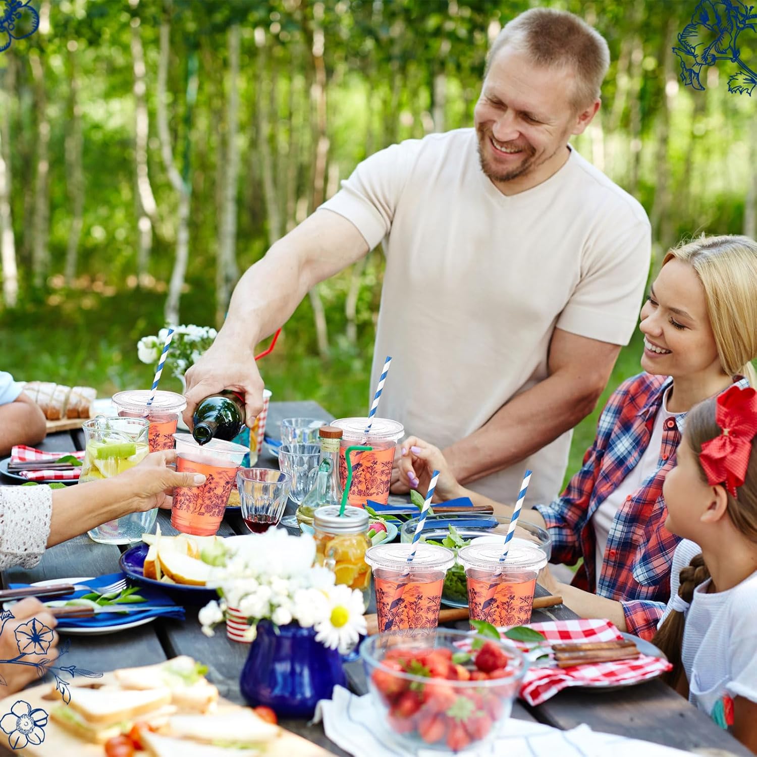50 Pcs Blue Floral Disposable Cups with Lids and Straw 12 oz Spring Summer Floral Clear Plastic Drinking Cups Wildflowers Drinking Cup for Summer Spring Birthday Baby Shower Party Supplies - Image 7