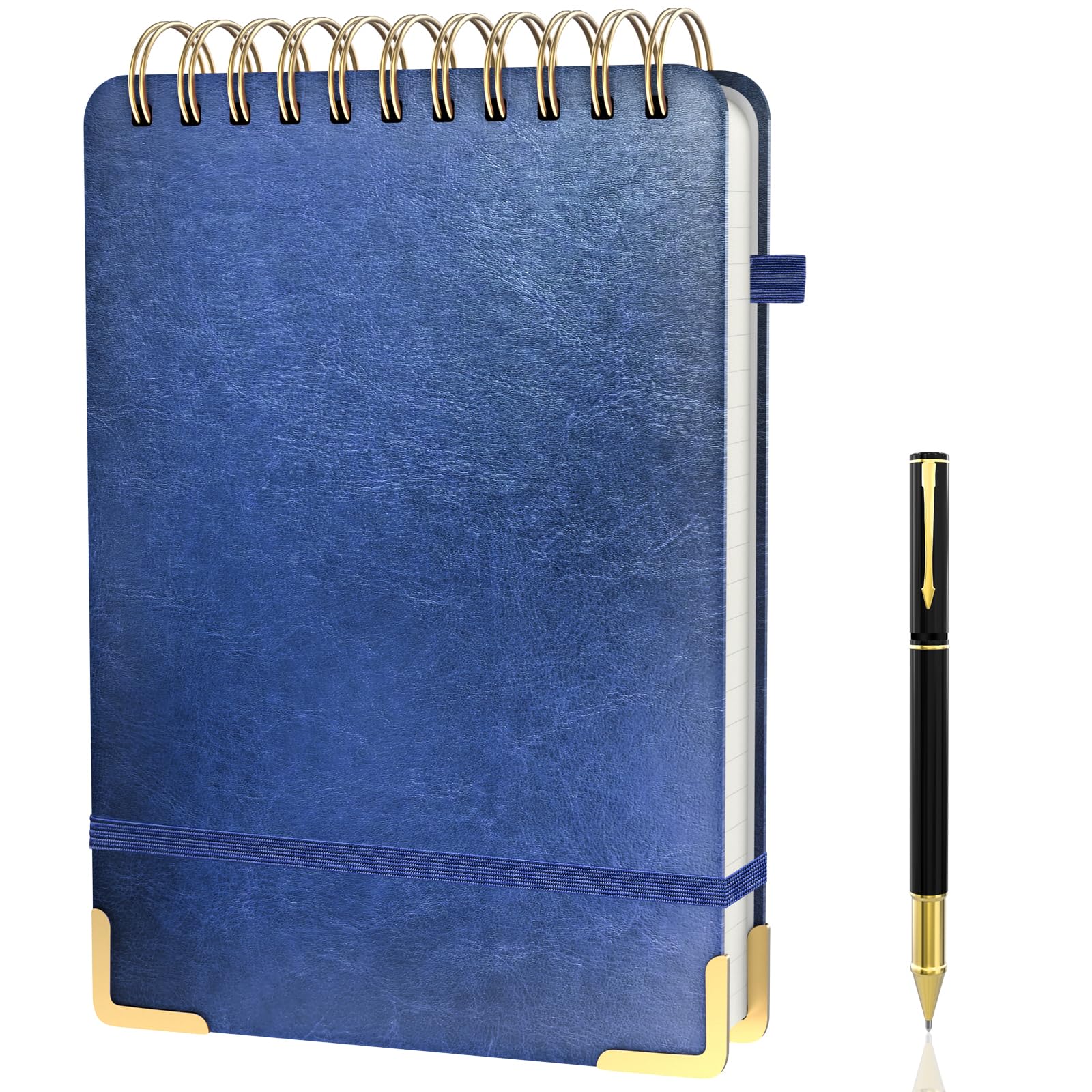 A5 Top Spiral Notebook, Large Leather Hardcover Top Bound Steno Pads, 240 Pages 100 gsm Thick Lined Paper Left Handed Notebook Journal for Work,