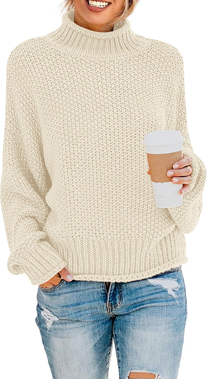 ZESICA Women's Turtleneck Batwing Sleeve Loose Oversized Chunky Knitted Pullover Sweater Jumper Tops,Apricot,Small at  Women’s Clothing store