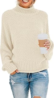 Women's 2023 Turtleneck Batwing Sleeve Loose Oversized Chunky Knitted Pullover Sweater Jumper Tops