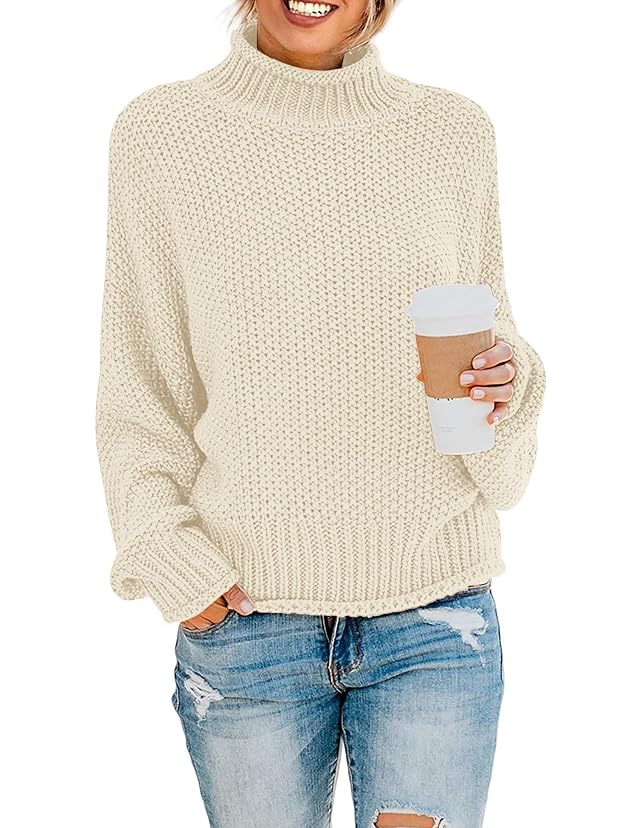 ZESICA Womens Turtleneck Batwing Sleeve Loose Oversized Chunky Knitted Pullover Sweater Jumper Tops