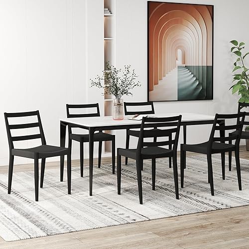 Miniatura 6 de Bonzy Home Juego de 4 sillas de comedor de madera, sillas de comedor con asiento tejido y patas de madera maciza, silla de cocina sin brazos con