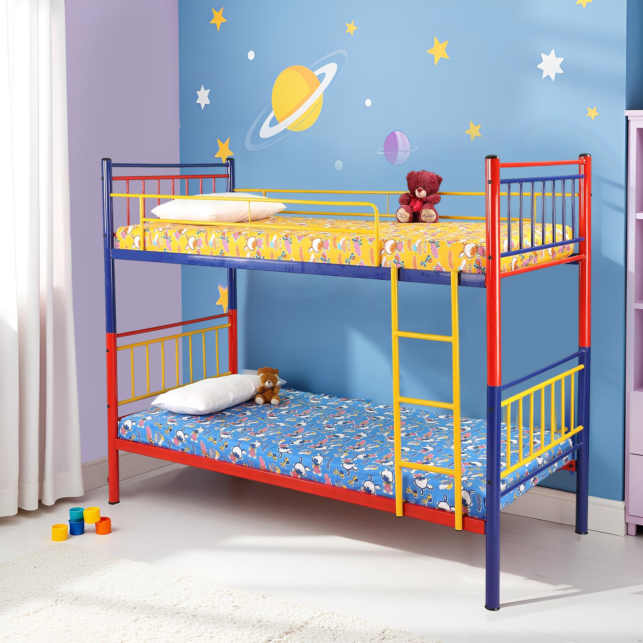 Spacecrafts® Convertible Powder Coated Space Saving Guest Bed | 1+1 Metal (Mild Steel) Bunker Cot Bed - Single - Frame only, Mattress not Included (Size: L:202, W:99, H:167 CM)