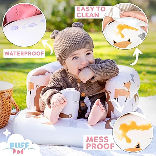 Miniatura 5 de Silla inflable para bebé con arnés de seguridad, bomba integrada y base antideslizante, asiento infantil para sentarse durante 3 a 36 meses, silla