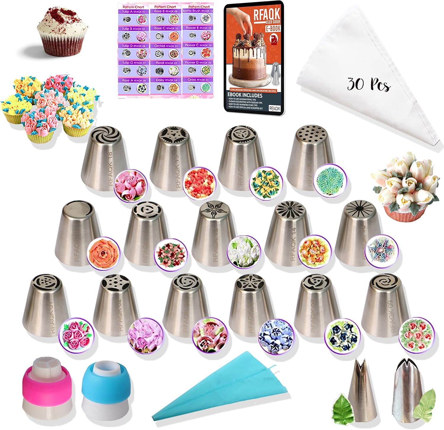 RFAQK 50 Pcs Russian Piping Tips 15 Numbered Easy to Use Icing Piping