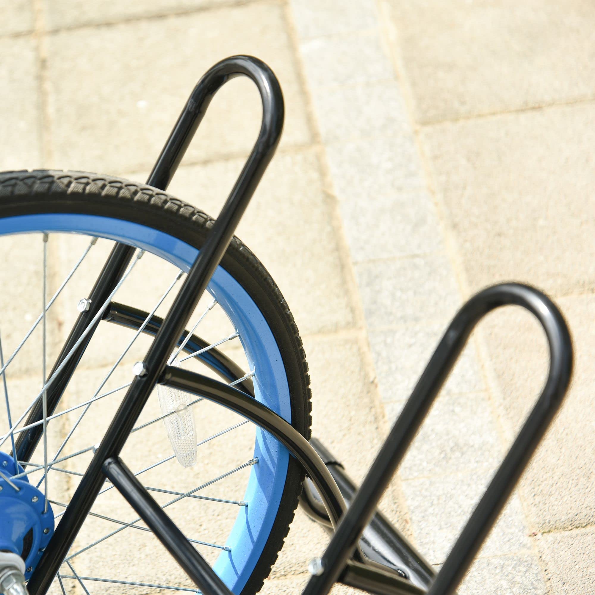 HOMCOM Soporte para Aparcar 2 Bicicletas, Aparcamiento Estacionamiento para Bicis, Inferir 65mm de Ancho, Fácil de Montar, Almohadilla Antideslizante, Interior y Exterior, 60x54x57 cm, Negro