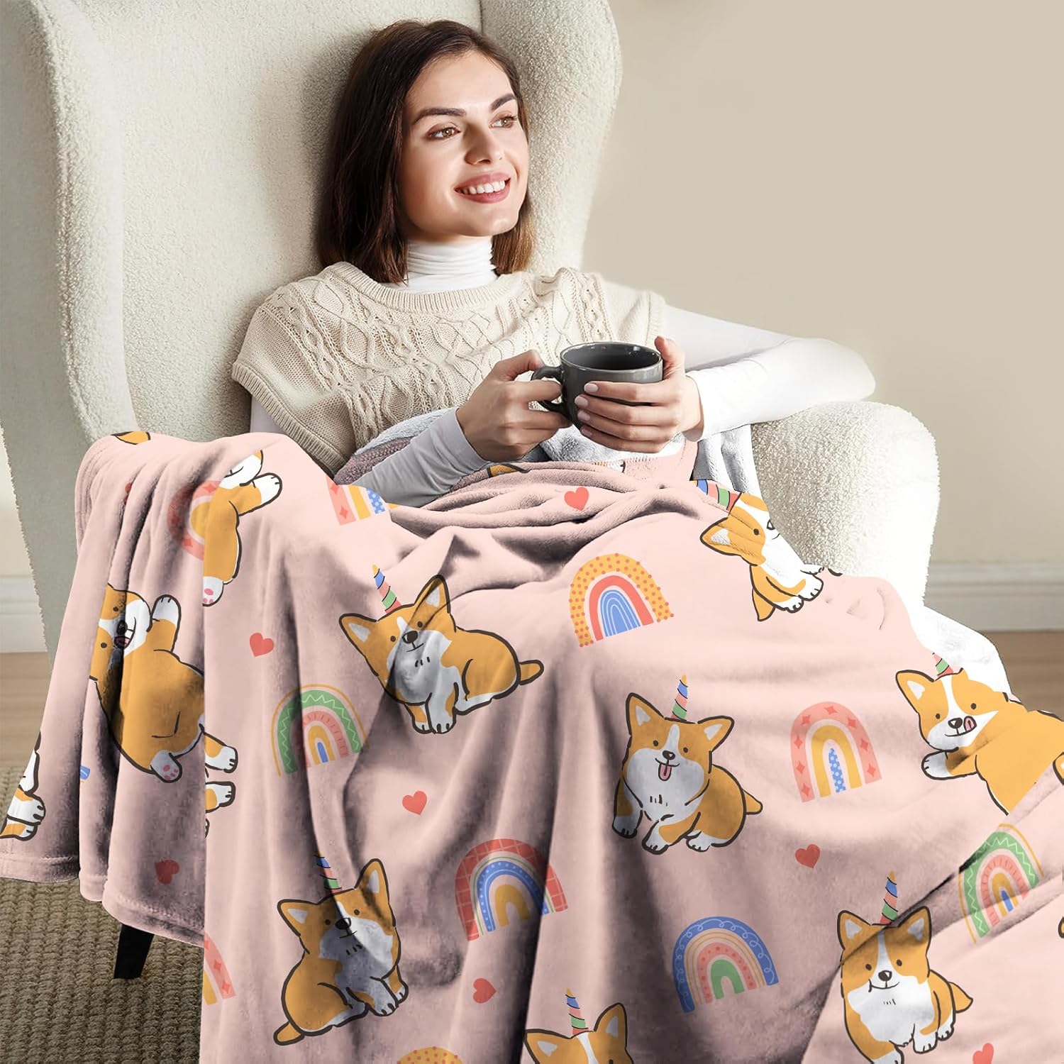 Corgi Blanket Gifts for Corgi Lovers Women Mom Girls Birthday Christmas Valentine Presents Cute Dog Theme Decor Bedroom Living Room Home Sofa Couch Soft Cozy Plush Kids Adults Flannel Throws 60"x50" - Image 7