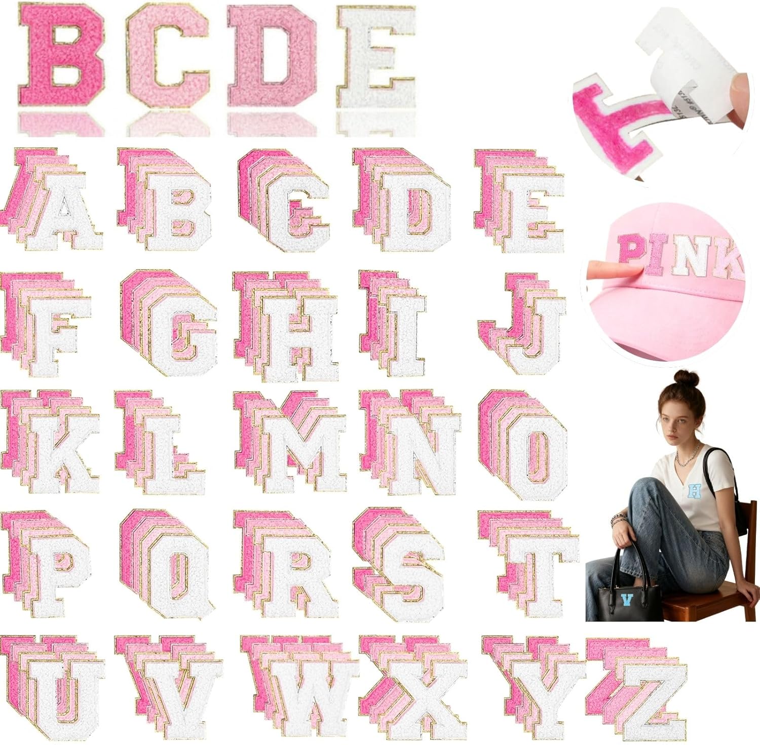 104PCS Chenille Patches Letters, Self Adhesive Fuzzy Patches for Clothing, Crafts, Decorating Jackets, Backpacks, Gifts