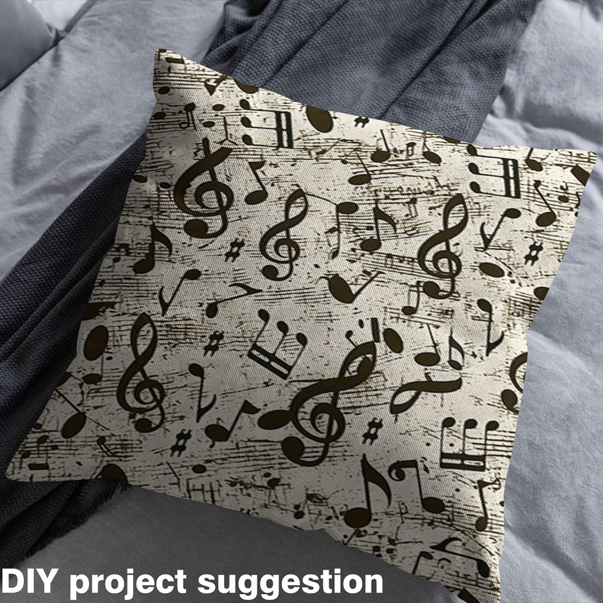 Musical Notes Upholstery Fabric - Piano Notation by The Yard, Rotating Music Decorative for Home Accents, Rock Music Grunge Style Waterproof, Black 2 Yards