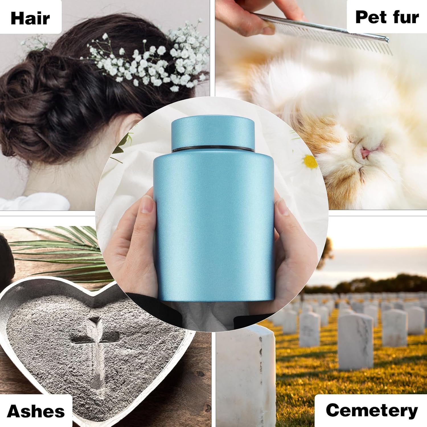 Photo Custom Cremation Urns for Human Ashes, Personalized Funeral Urn Stainless Steel Memorial Urns, 5.9 Inches Medium Decorative Keepsake for Human Ashes - Matt Blue