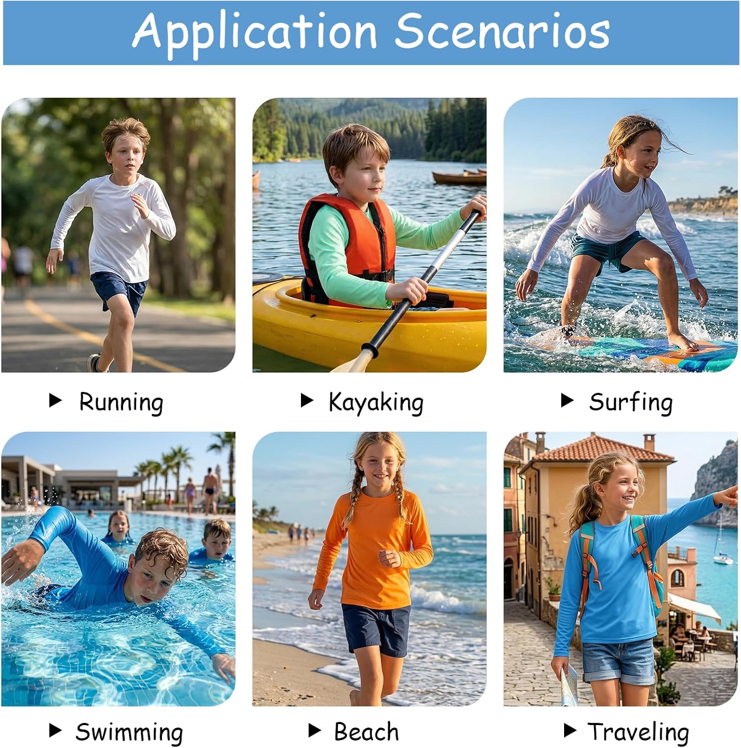 HYCOPROT Boys UPF 50+ Rash Guard Swim Shirt, Kids Toddler Long Sleeve Sun Protection Water Shirts Girls Rashguard Swimsuit