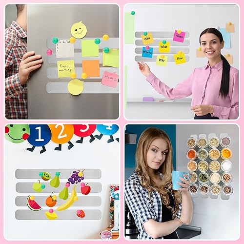 Miniatura 6 de Blulu 12 tiras magnéticas de 14 pulgadas con respaldo adhesivo, tableros magnéticos para paredes, tiras de metal para imanes, tablero de hierro