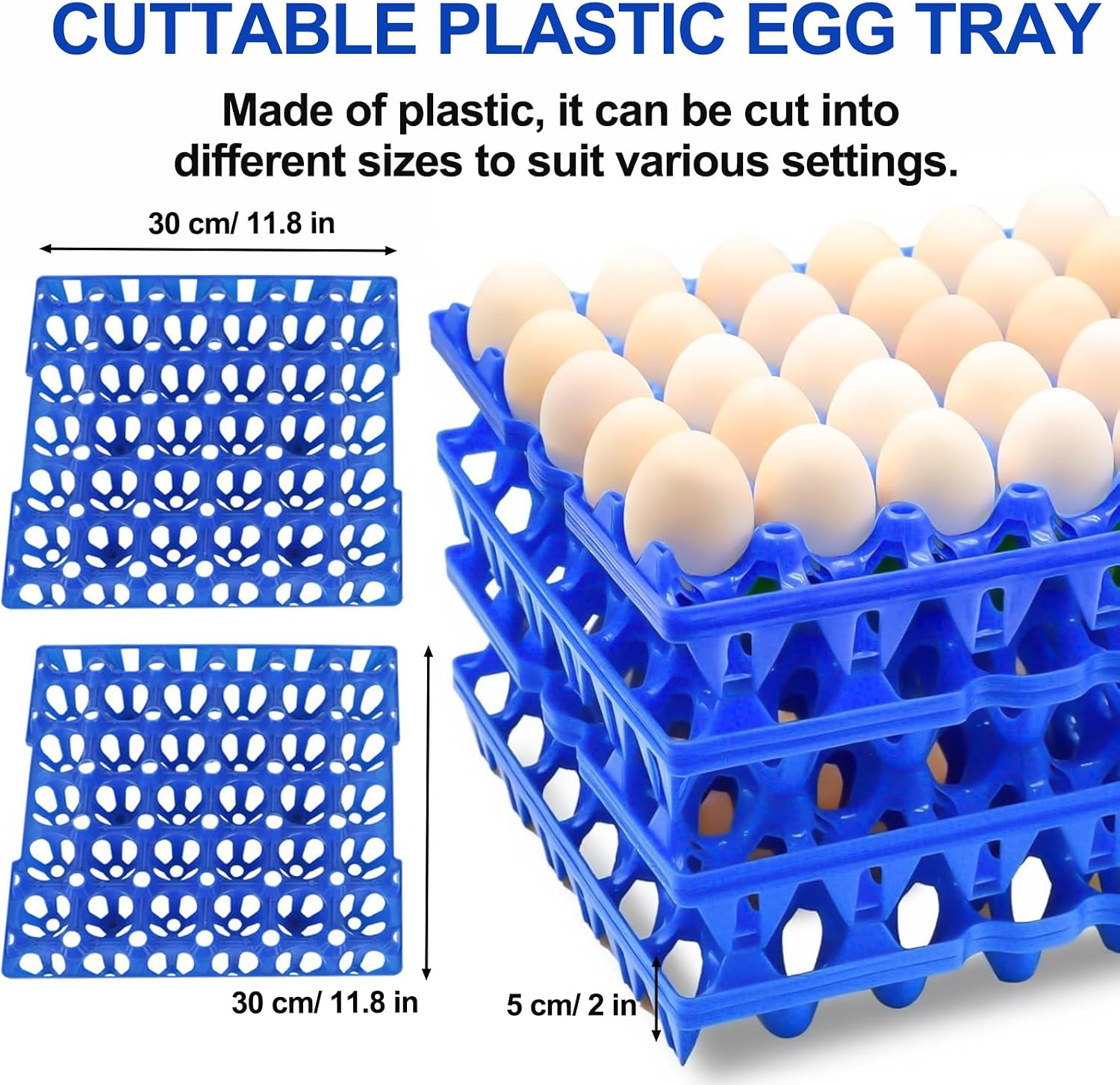 8PCS Plastic Egg Tray Egg Crates 30-Egg Flats, Stackable Egg Cartons Hold Multiple Eggs for Home Chicken Farmers, Plastic Egg Crate Farm Products for Storing, Sorting, Shipping Eggs - Blue