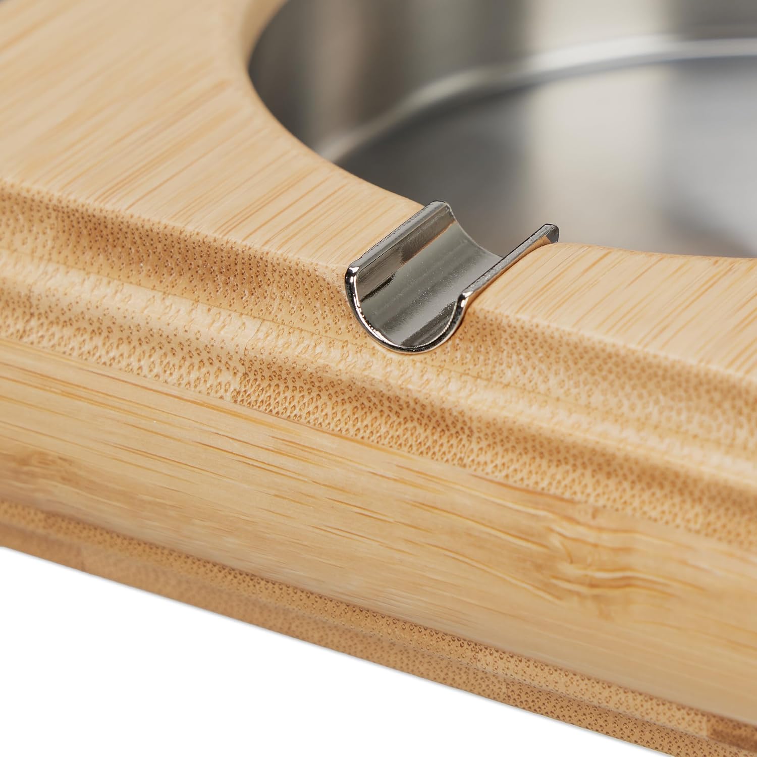 Relaxdays Bamboo Ashtray, Stainless Steel, Square, 4X Cigarette Holder, Outdoors, Indoors, WXD: 4 x 15cm, Silver/Natural, 4 x 15 cm