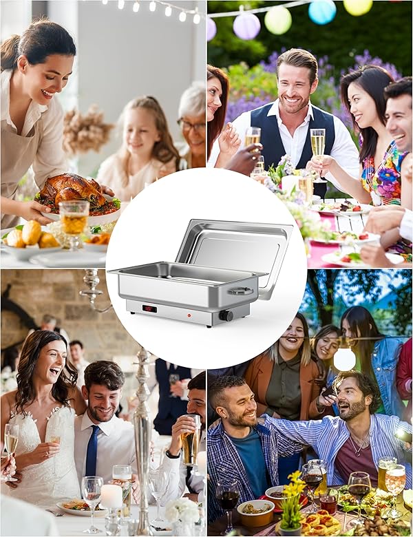 GarveeHome Electric Chafing Dish, 9QT Rectangular Full-Size Buffet Stainless Steel Chafing Dish Set, Commercial Food Warmer with Temperature Control Display for Parties, Catering, Festivals by GarveeHome - Image 6
