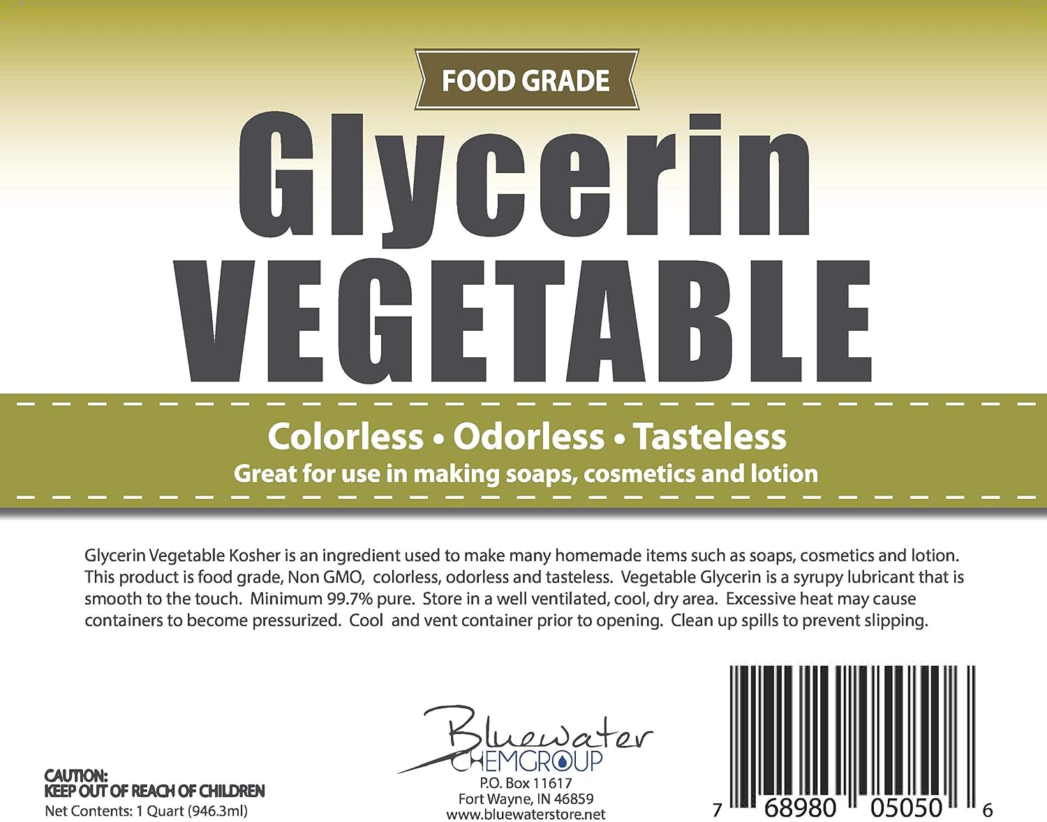 Vegetable Glycerin - 1 Quart (32oz) - All Natural, USP Grade - Food Grade Liquid Glycerin