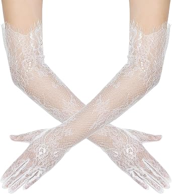 Womens Long Lace Floral Gloves Mesh Tulle Sheer Wedding Elbow Length Opera Party Costume Gloves
