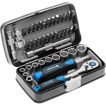 H&ouml;gert HT1R462 tool set tool box, socket wrench set, screwdriver, ratchet, black/blue, 1/4 inch, 38-piece