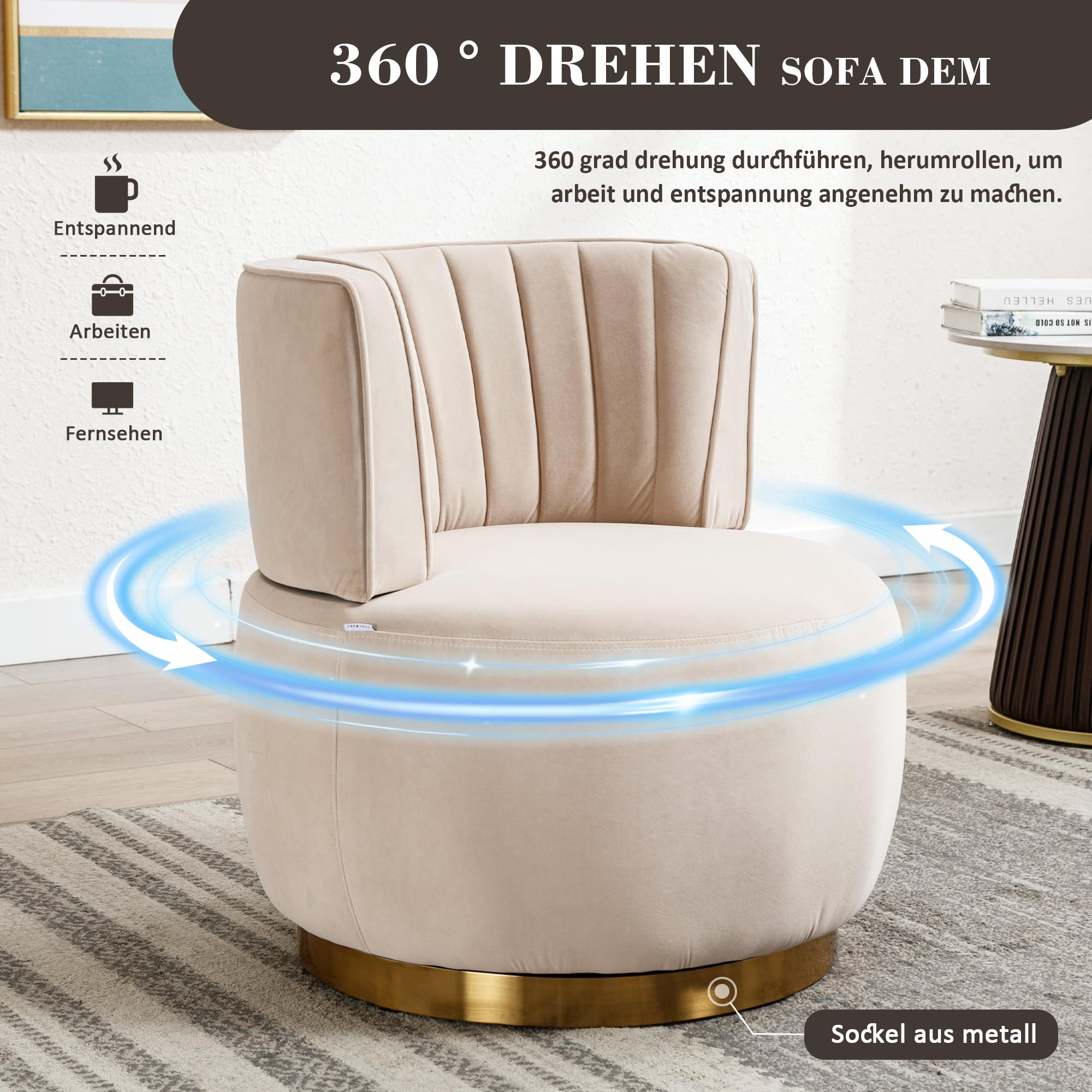 Silla giratoria moderna de 360 grados, silla giratoria redonda, acabado de terciopelo suave, respaldo cómodo, estructura estable, sillas de salón, sillas de barril, adecuadas para sala de estar
