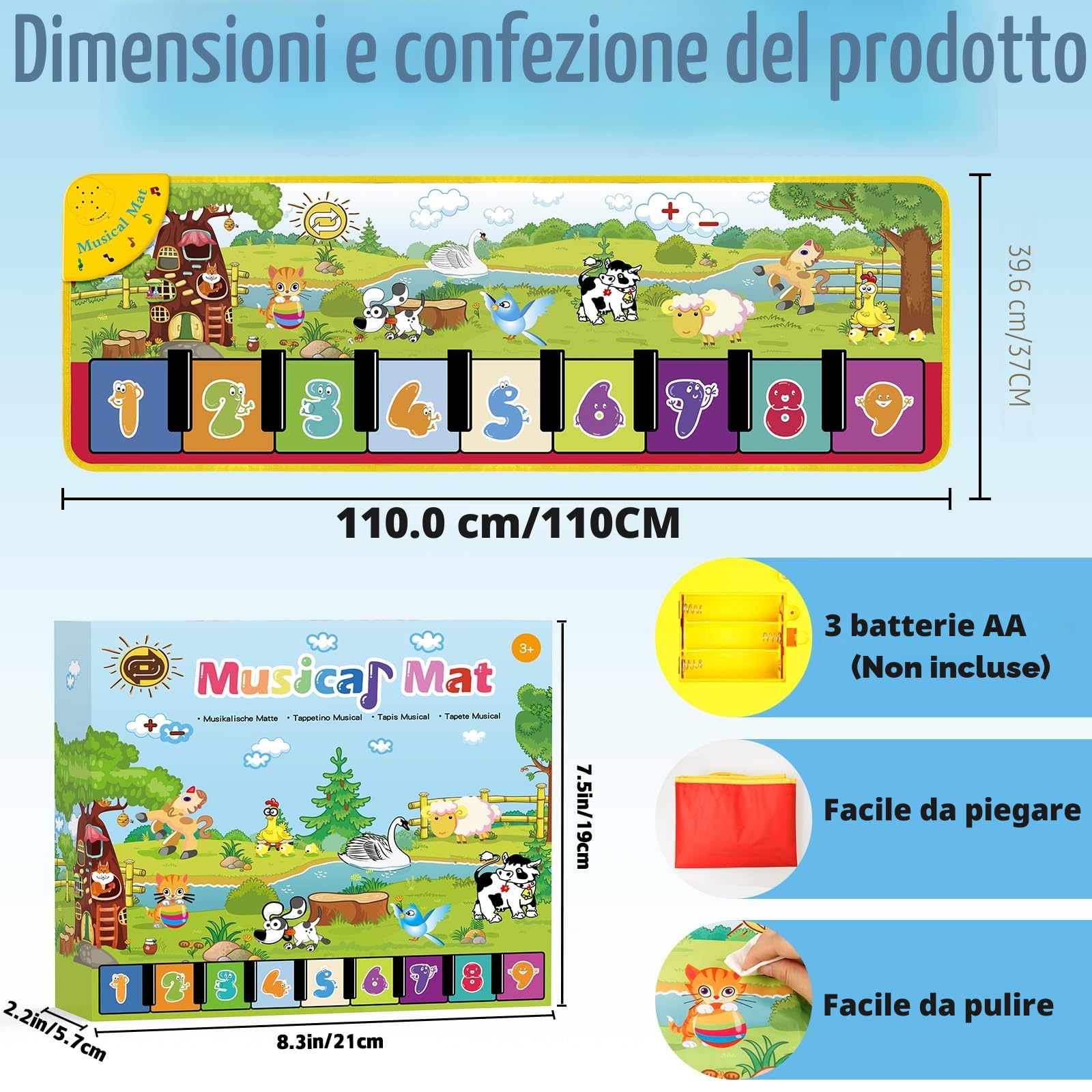 MOONTOY Tappeto Musicale con 18 Suoni e 9 Tastiere Pianoforte per Bambini 1-4 Anni