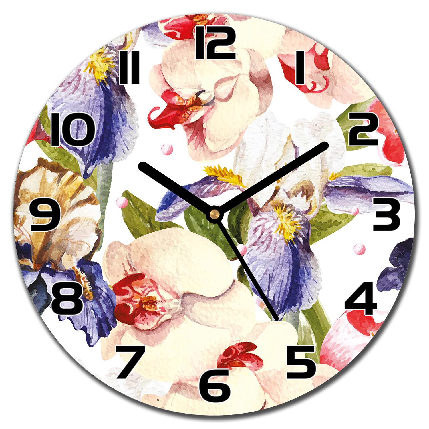 Horloge en Verre Murale Salon Cuisine Orchidée Florale 30 cm Moderne