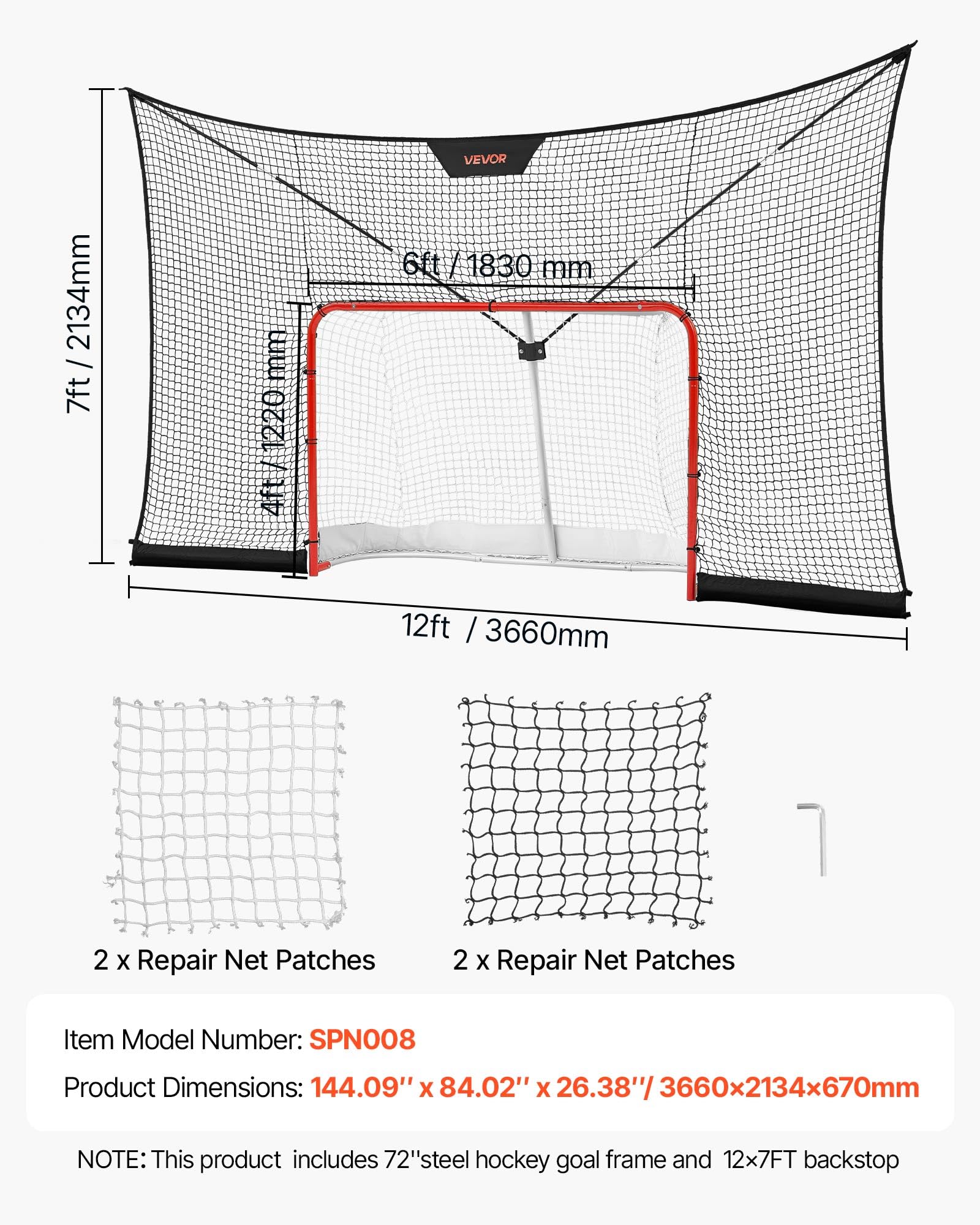 VEVOR Set di Attrezzatura Porta con Rete di Hockey 366 x 213 cm Portatile, Attrezzatura Bersaglio di Porta per Allenamento Hockey Eventi Sportivi Aste di Supporto in Fibra di Vetro, Rete Bersaglio
