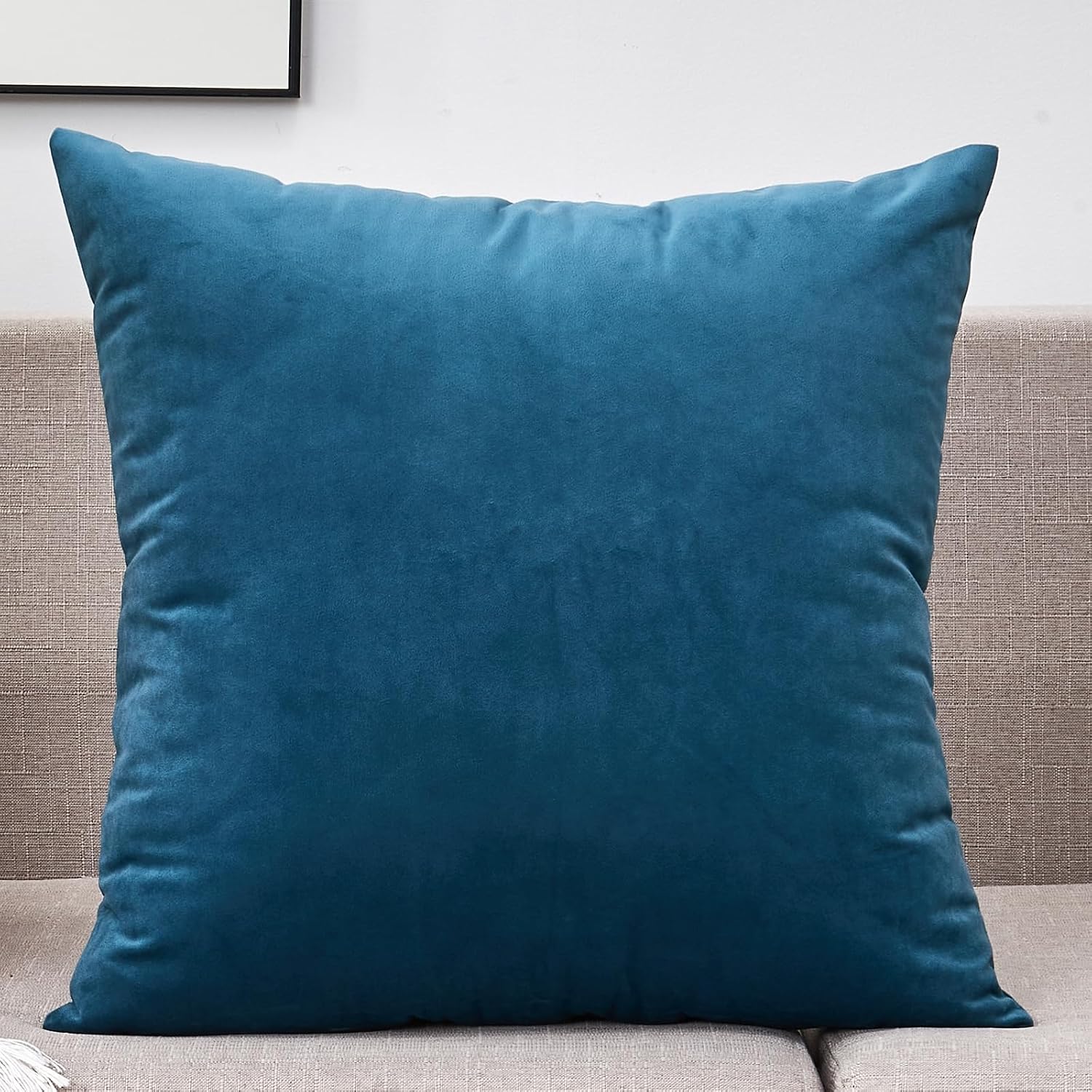 Decorative Throw Pillow Covers 26x26 Set of 4 for Bed Sofa Couch, Soft Extra Large Velvet Cushion Pillow Covers for Living Room Decor, Navy/Orange