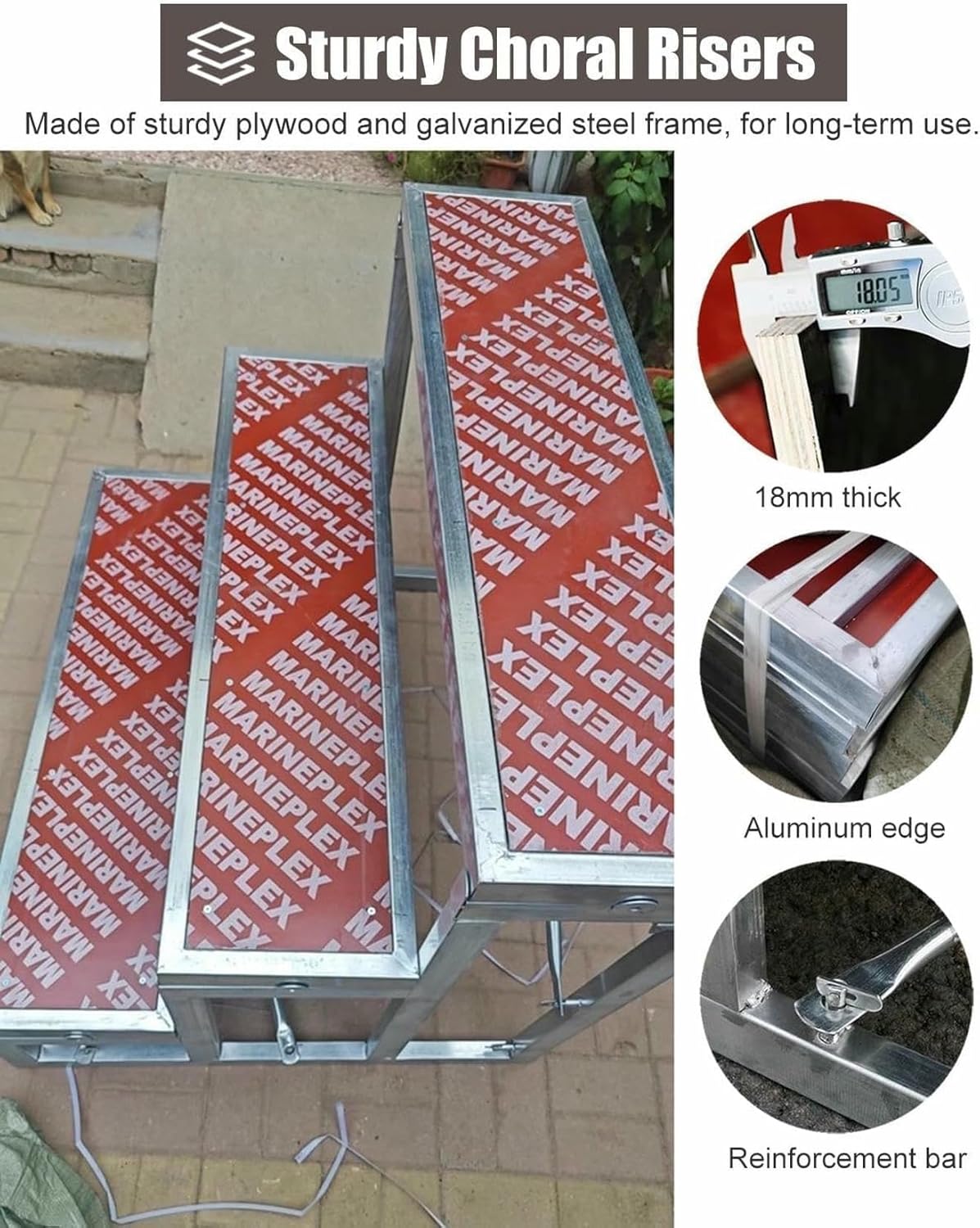 Easy-to-Assemble Stair Risers for Events, Movable Sturdy Choir Risers Step, Commercial Grade Choral Step Treads for Music Festivals Graduation Performances