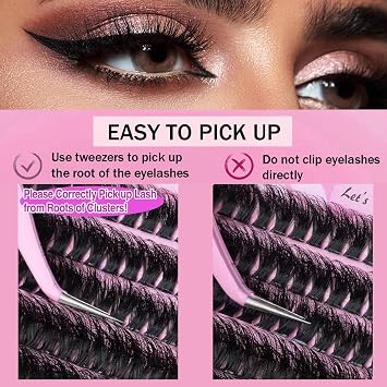 240Pcs Cluster Lashes Kit - Cluster Lashes Kit Long, 14-20mm Fluffy Individual Eyelashes Set - Russian D Curl Lash Clusters for Thick Volume, Natural Look, DIY Extensions - Beginner Friendly, 200D
