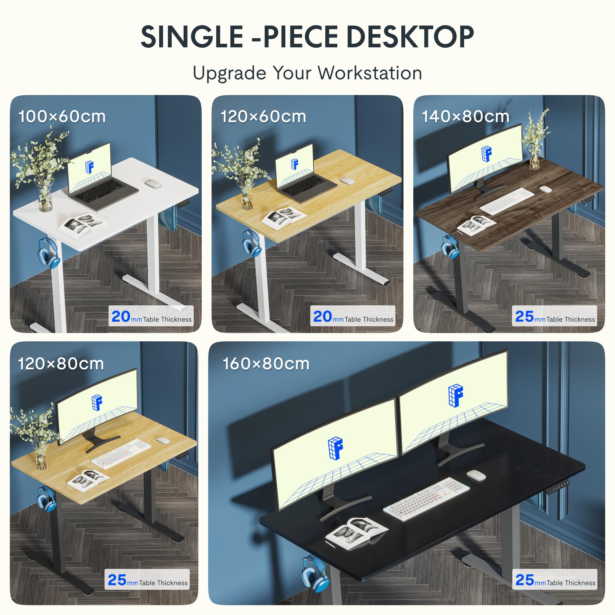 FLEXISPOT 100x60 cm Scrivania Regolabile in Altezza con Ganci e Gestione Cavi, Pannello Unico Elettrica con Controller Intelligente, Standing Desk Motorizzata