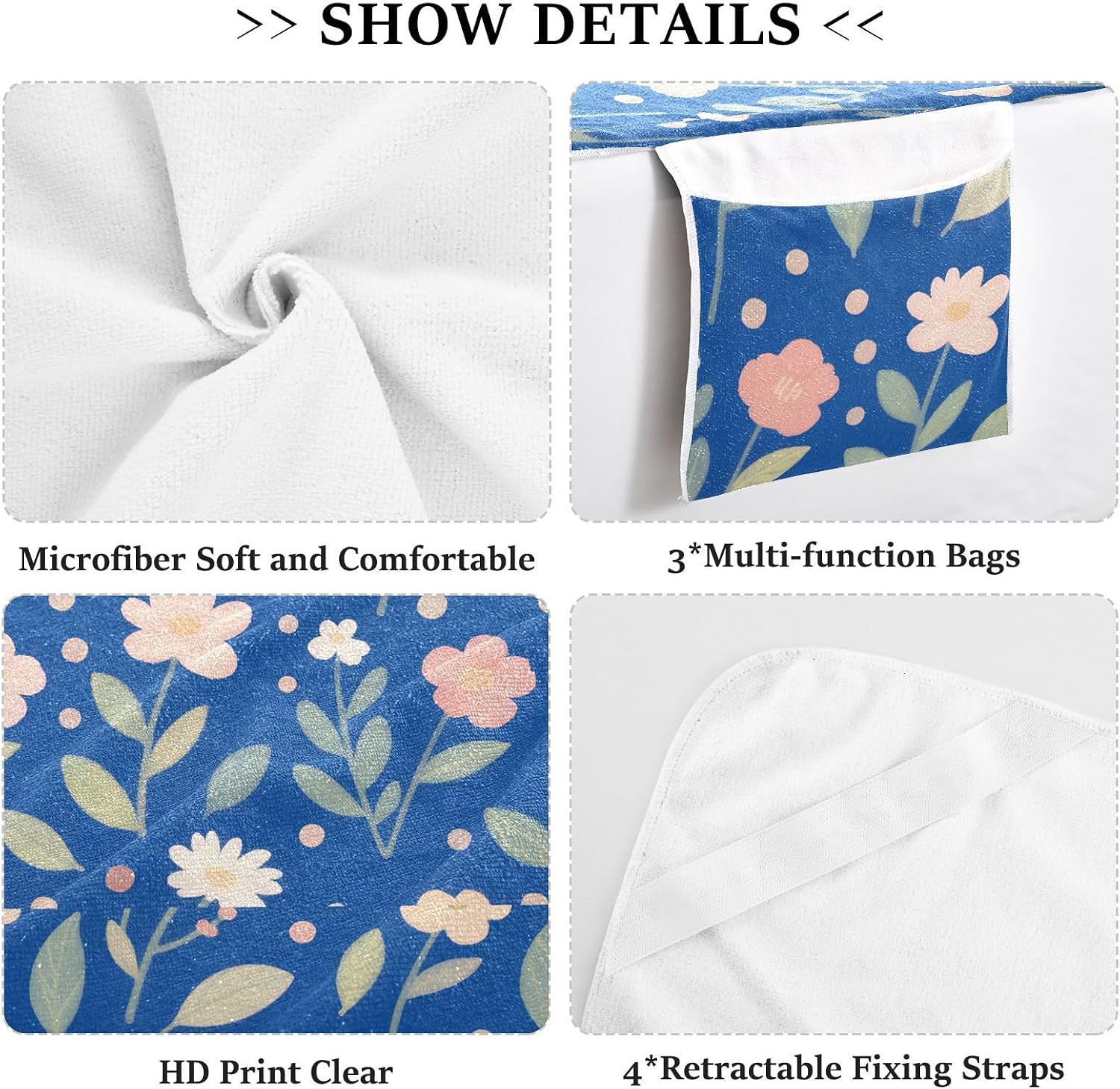 Lovely Pink Flowers Decorative Patio Lounge Chair Covers Soft Absorbent Pool Beach Chair Covers with Pockets for Pool Beach Sunbathing, fundas para muebles de 85" X 30"
