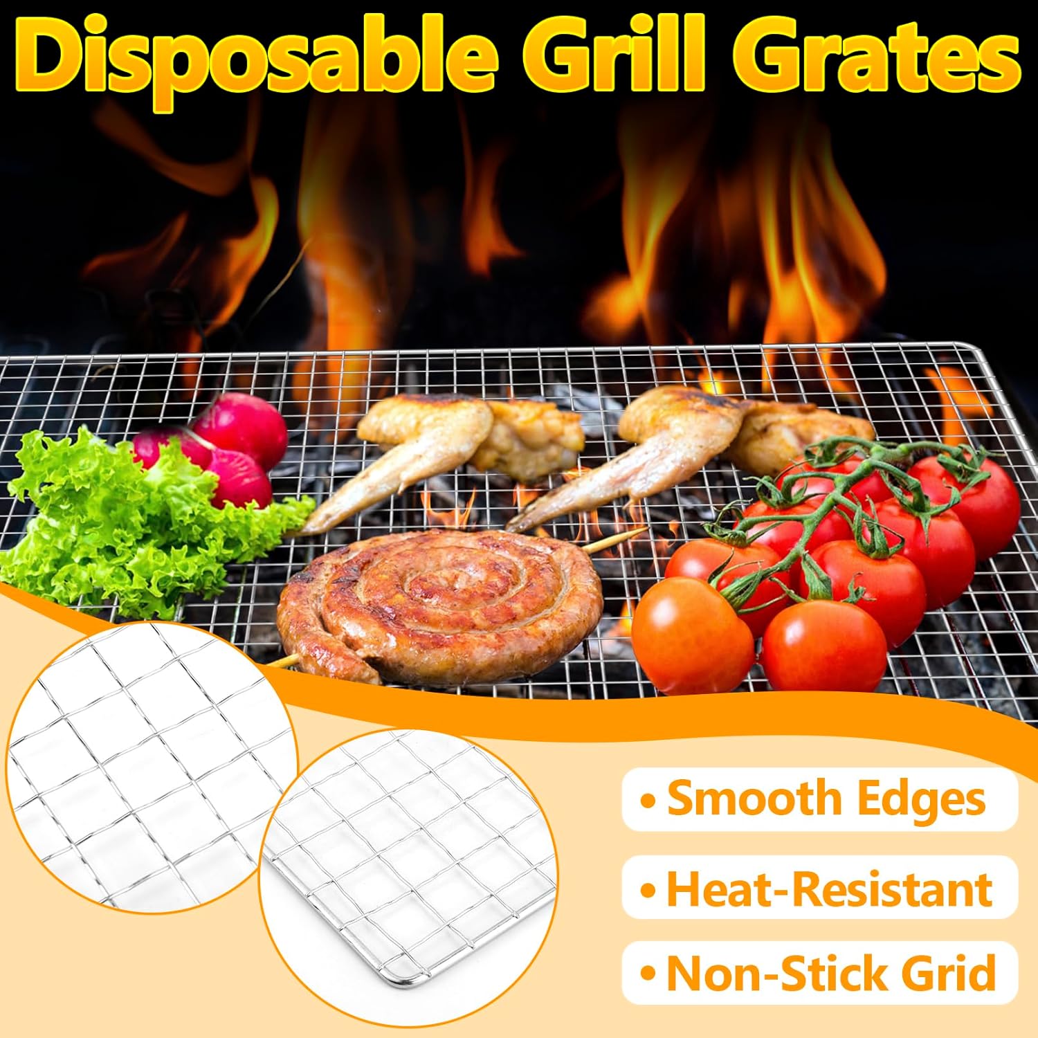 20 Pack Disposable Grill Topper, 11.8 X 15.8 Inch Disposable Grill Grates, Stainless Steel Barbecue Mesh Mat, BBQ Roasting Racks, Baking Rack Grid Grates for Camping Picnics Outdoor BBQ