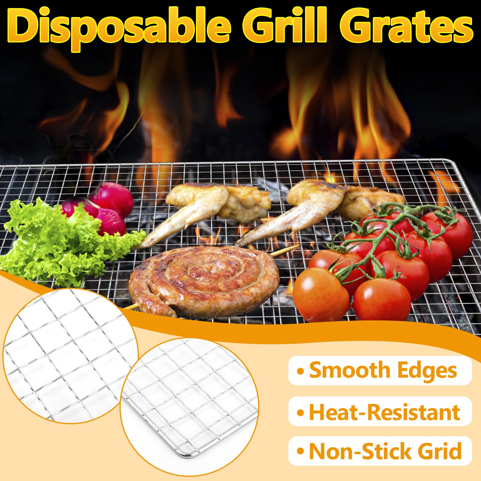 10 Stück Einweg-Grillaufsätze, 30 x 40 cm große Einweg-Grillroste, Grillroste aus Edelstahl, robustes Backgestell für Outdoor, Picknick und Camping