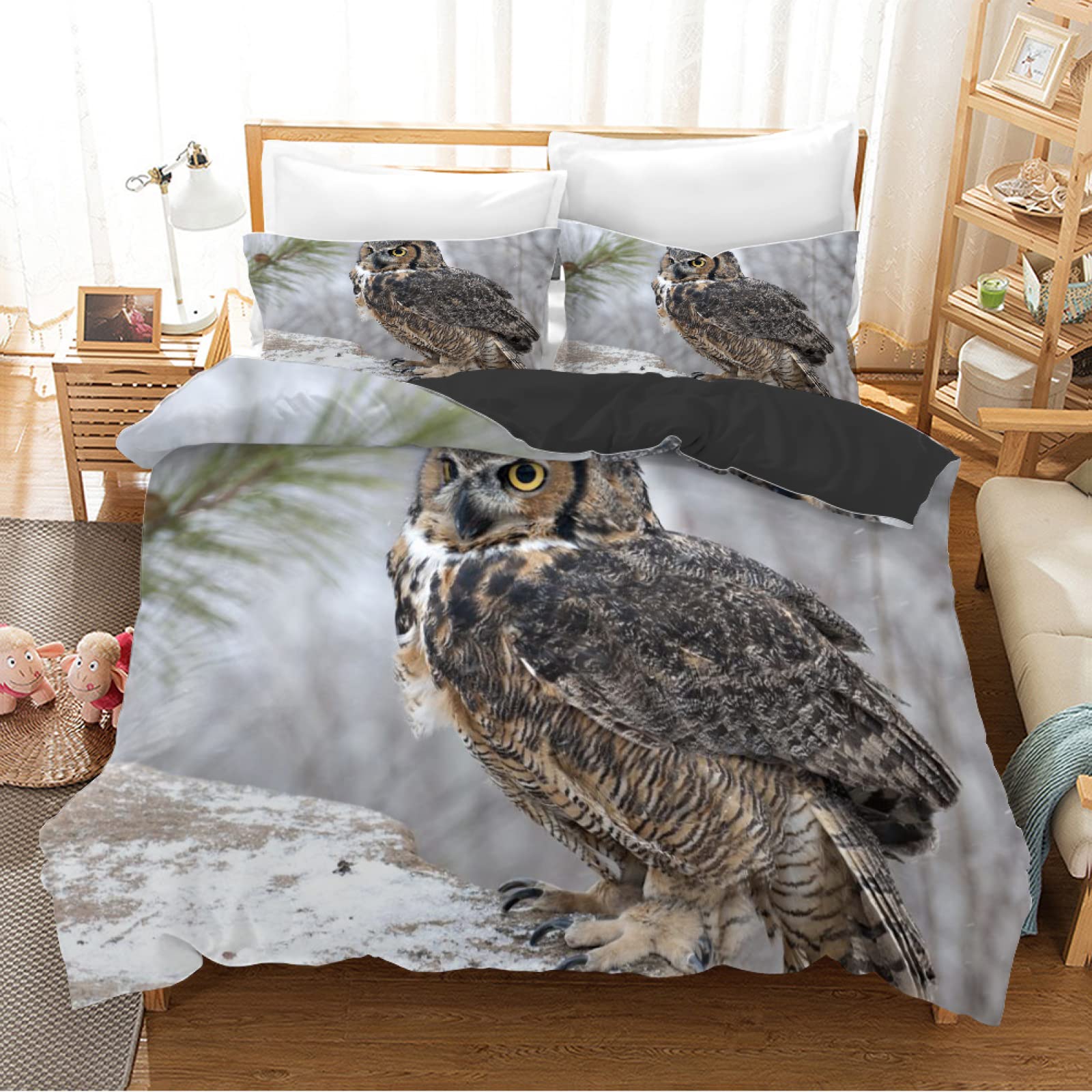 Parure de lit 220x240 aigle gris en microfibres pour lit adulte deux personnes