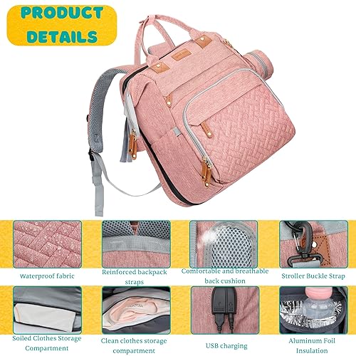 Miniatura 7 de Bolsa de pañales, artículos esenciales para bebés, mochila multifuncional de gran capacidad, el mejor regalo para recién nacidos con estación de