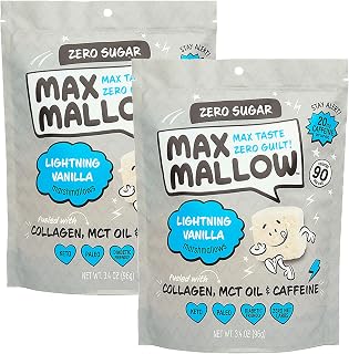 Max Mallow Sugar Free Marshmallows - Keto Friendly, Perfect for S'mores, Hot Chocolate, and Baking with Zero Sugar Snacks, Smores Mct Oil Zero Sugar Marshmellow Marshmallow Lightning Vanilla, 2 Pack