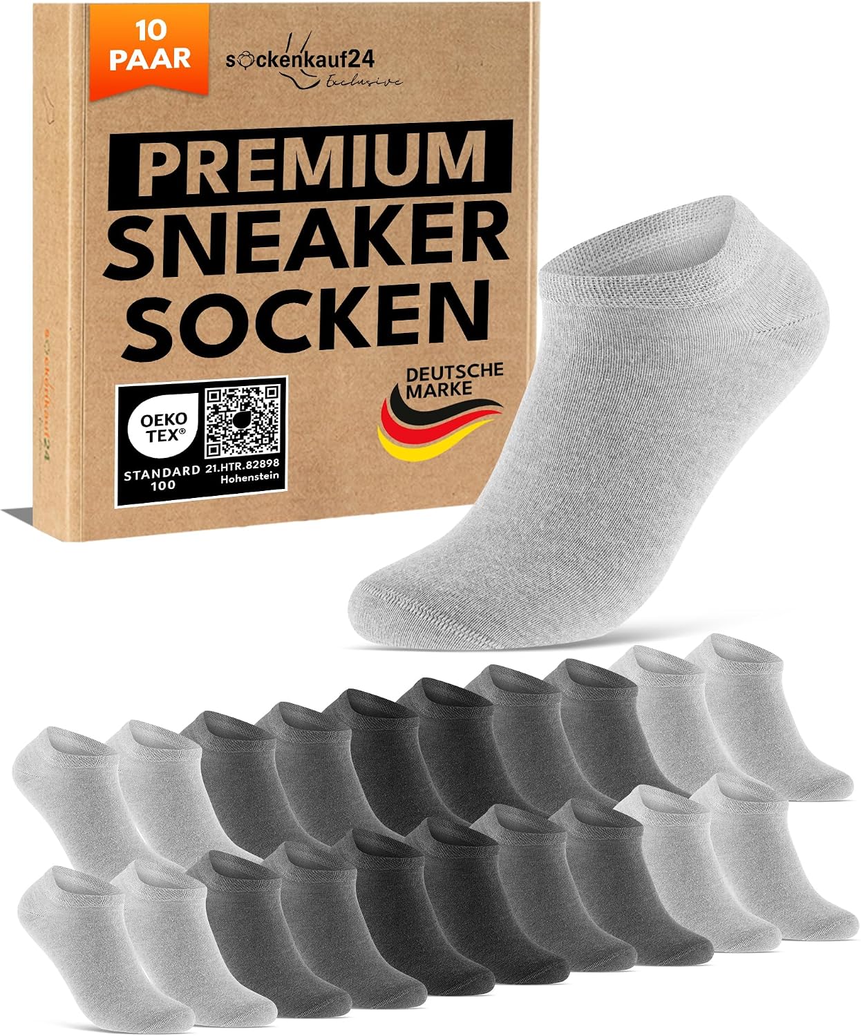 10 Paar Premium Sneaker Socken Herren & Damen aus gekämmter Baumwolle mit Komfortbund ohne drückende Naht