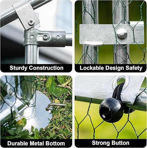 Miniatura 5 de Ugguo Gallinero de metal grande con cubierta impermeable para uso en la granja en el patio trasero al aire libre, jaula resistente y anti-UV en