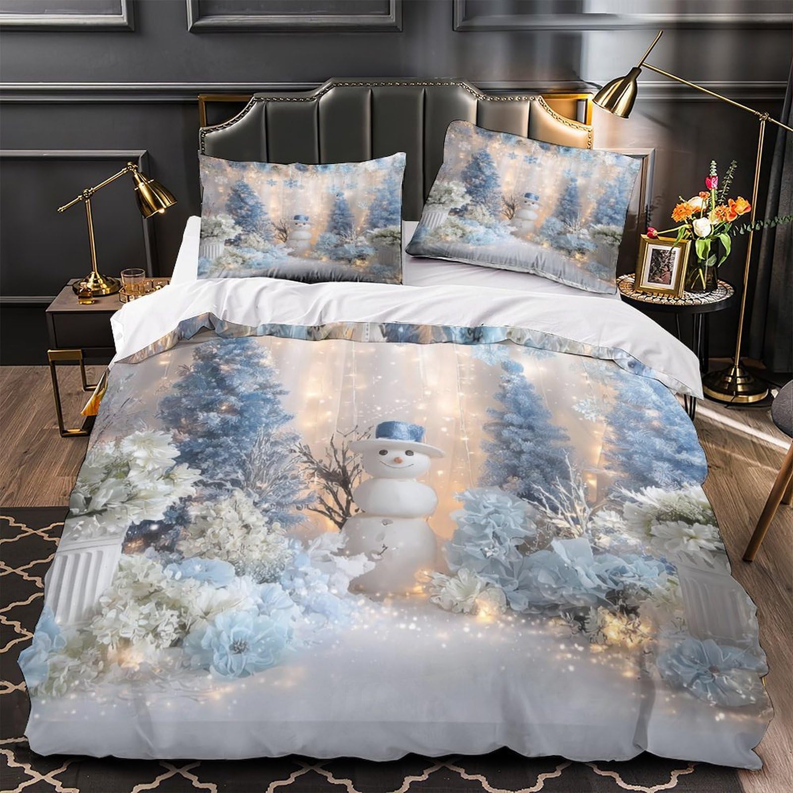 Housse de couette super douce bonhomme de neige, idée cadeau déco ado single