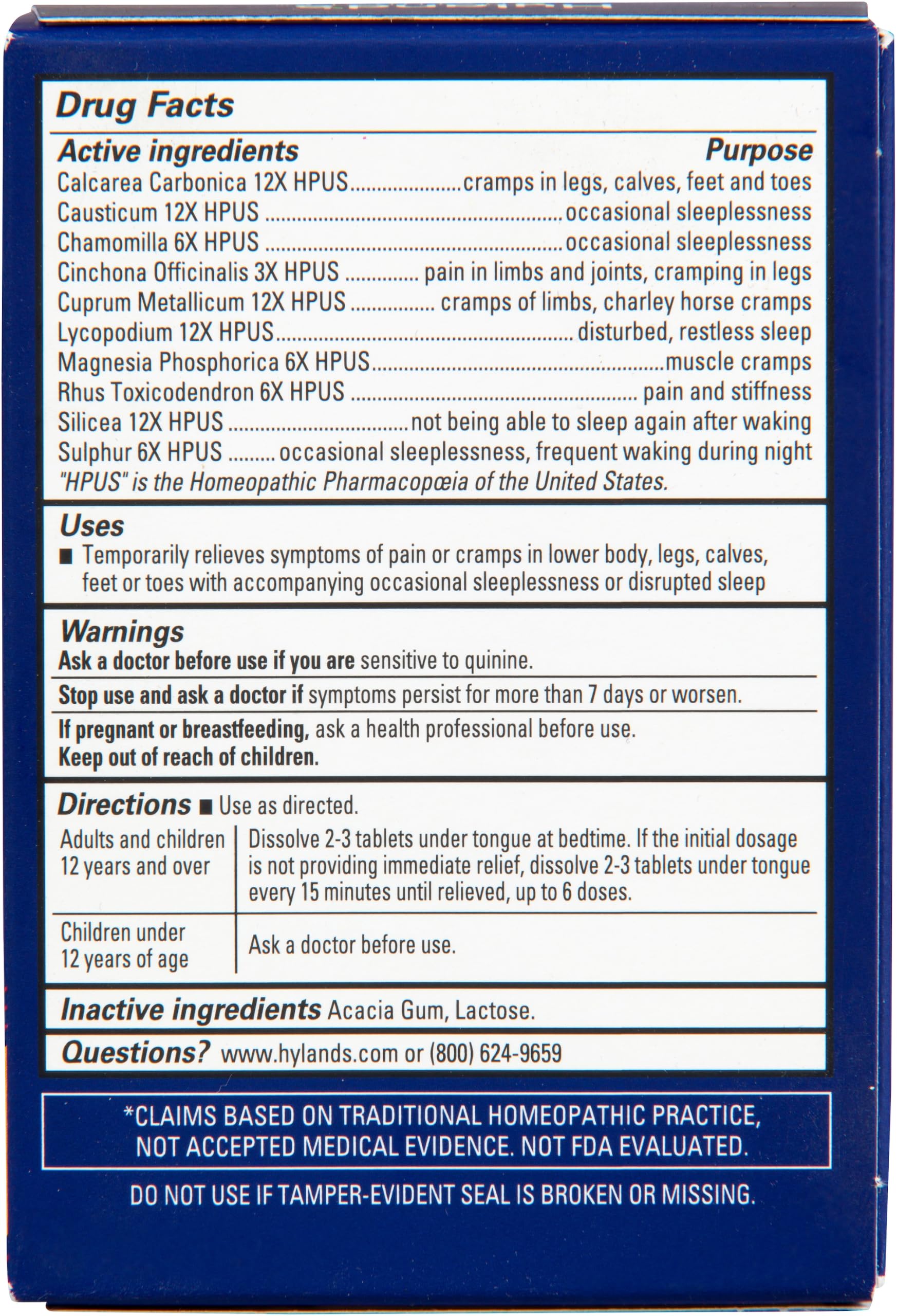 Hyland's Leg Cramps PM, Relief of Nighttime Leg, Calf, and Foot Cramps, 50 Quick-Dissolving Tablets 4-Pack (200 Total) — Amazon image 8