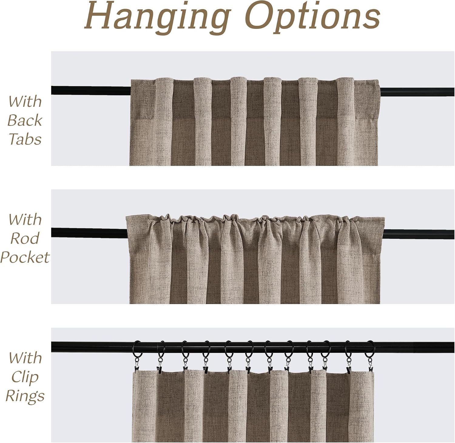 RYB HOME Linen Sheer Curtains and Drapes for Living Room and Bedroom 84 inches Length, Breathable Back Tab/Rod Pocket Semi Sheer Curtains, Oatmeal, W 52 x L 84 inches, 2 Panels Set thumbnail