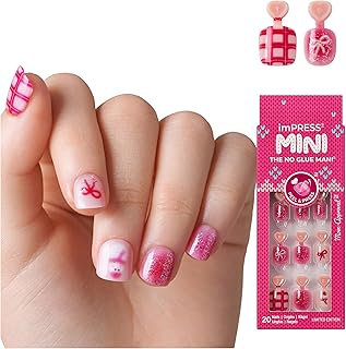 KISS imPRESS Mini Holiday Press On Nails for Kids, ‘Hahaha Ugh’, Pink, Child Size, Squoval Shaped, Mess-Free, Mom Approved, Non-Toxic, Breakaway Application Tabs, Nail File, 20 Fake Nails