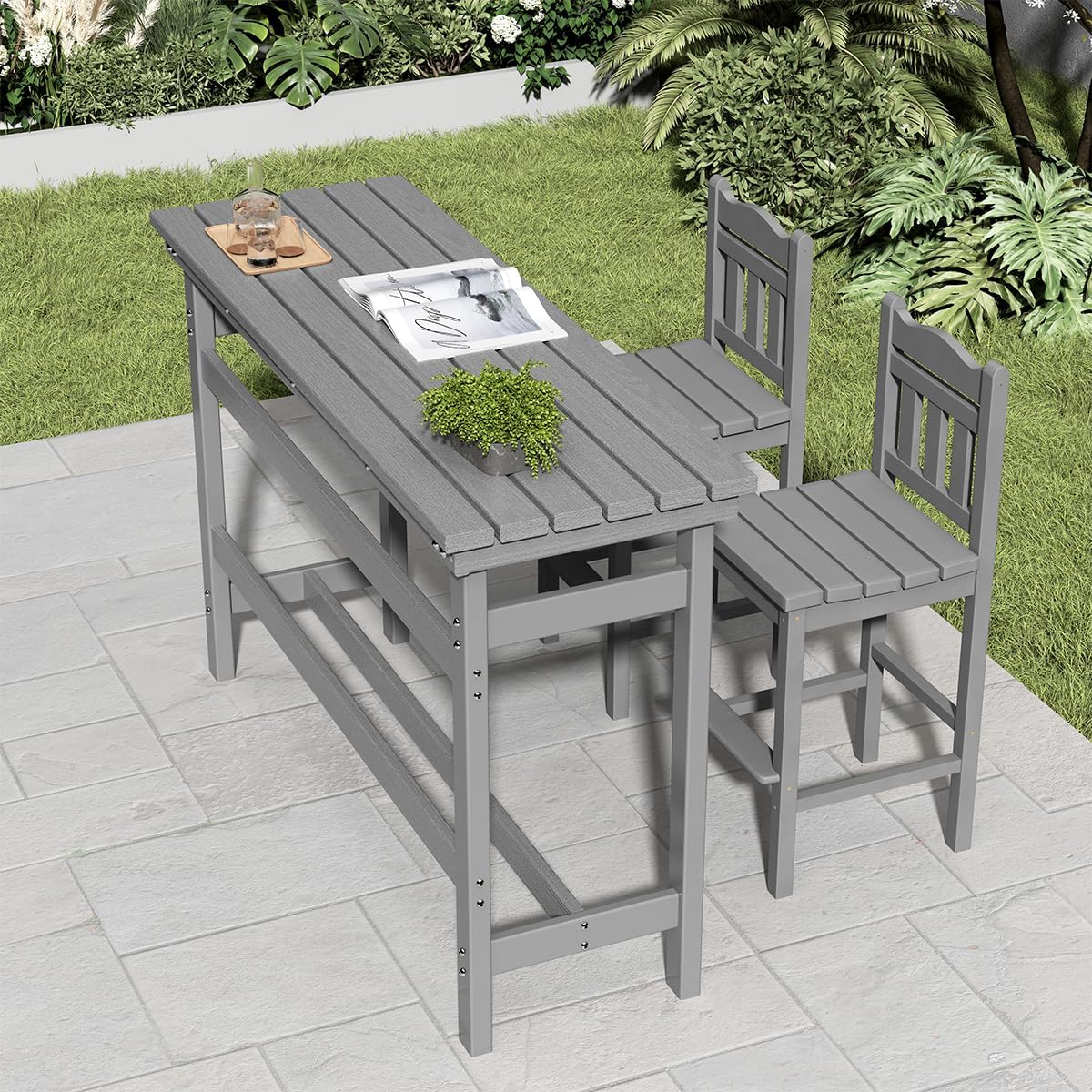 Sundale Outdoor Bar Table, 41 Inch Height Adirondack Rectangle Bar Table, All Weather Patio Bar Counter Height Table for Outside Backyard Balcony Poolside (Grey)