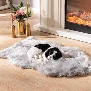 Asrug Soft Faux Fur Pet Bed Mat Plush and Fluffy Pet Pad Ultra Cozy Pet Throw Rug for Dogs Cats, Gray, 24 by 36 inches