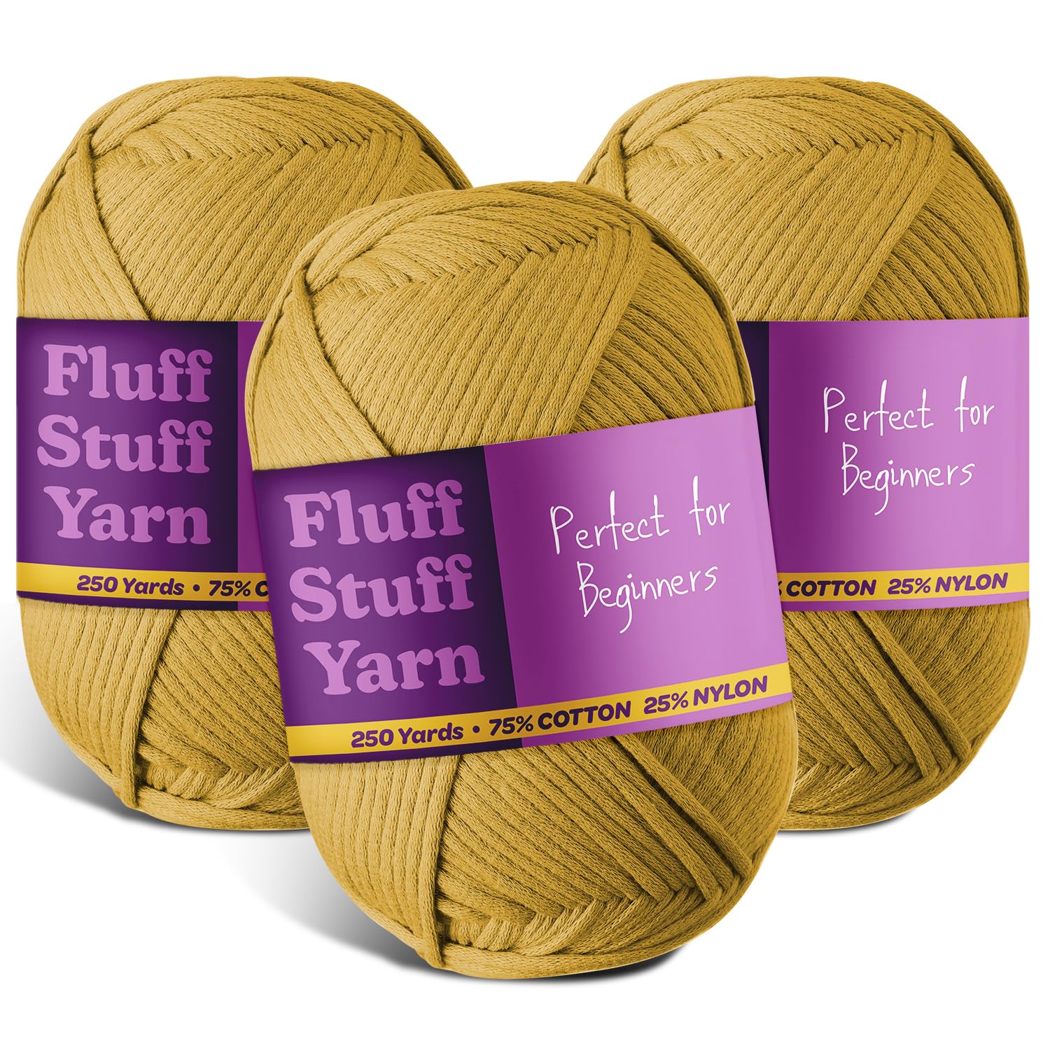 Hearth &amp; Harbor Soft Yarn – Crochet &amp; Knitting Yarn, Beginner Yarn with Easy-to-See Stitches, 3 Pack of 250 Yds Amigurumi Yarn, Cotton-Nylon Blend Tshirt Yarn, Worsted Weight Yarn 4, Mustard Yarn