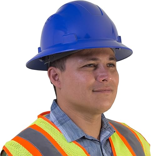 Miniatura 6 de JORESTECH Casco de seguridad de ala completa de HDPE azul con suspensión de trinquete ajustable de 4 puntos para el trabajo, el hogar y protección