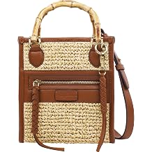 Tommy Bahama Raffia Tote Bag with Bamboo Handle, Natural | Structured Summer Handbag with Crossbody Strap, Beach and Resort Purse, Cognac and