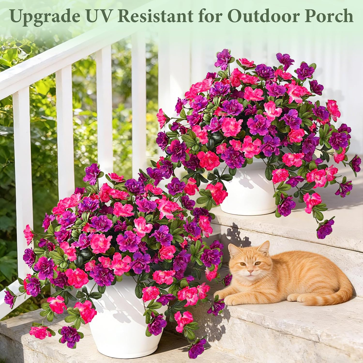 Dolicer Artificial Flowers for Outdoors, 2 Bundles UV Resistant Fake Rose Red & Purple Artificial Outdoor Plants Look Real for Outside Front Faux Door Porch Patio Balcony Decor